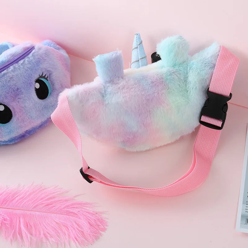 Children's Fanny Pack Cute Unicorn Plush Toys Belt Gradient Color Chest Bag Cartoon Coin Purse Travel Chest Bag Girls Waist Bag