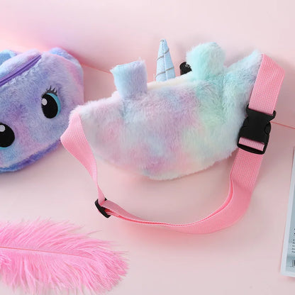 Children's Fanny Pack Cute Unicorn Plush Toys Belt Gradient Color Chest Bag Cartoon Coin Purse Travel Chest Bag Girls Waist Bag