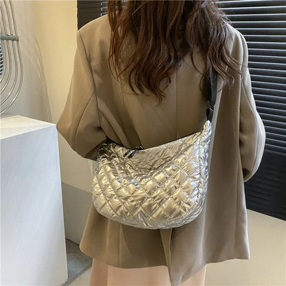 Sac à Main Vintage en Nylon pour Femme, Sous les Bras, Décontracté, Imperméable, Hobo, Matelassé, en Coton