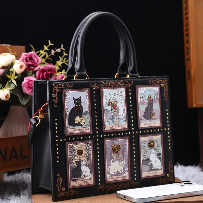 Sac de créateur vintage et de luxe avec broderie délicate impression de chat sac fourre-tout populaire et à la mode pour femmes de grande capacité