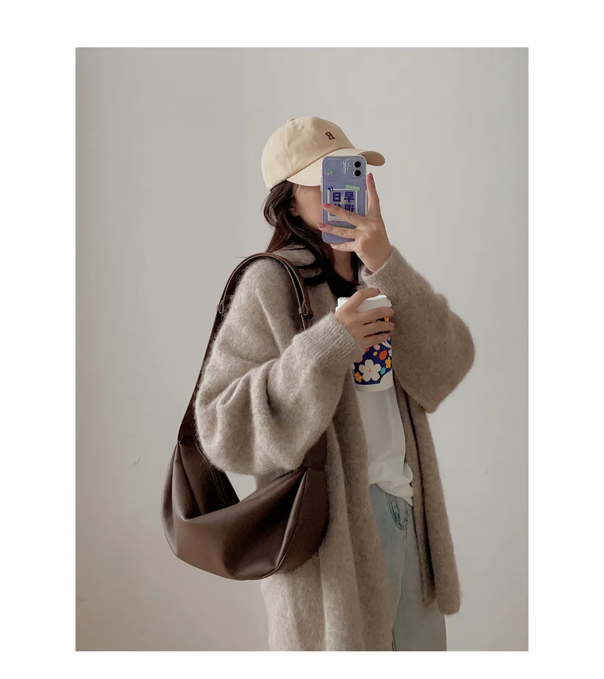 Grand sac banane cuir femme