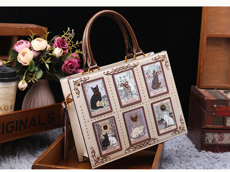 Sac de créateur vintage et de luxe avec broderie délicate impression de chat sac fourre-tout populaire et à la mode pour femmes de grande capacité