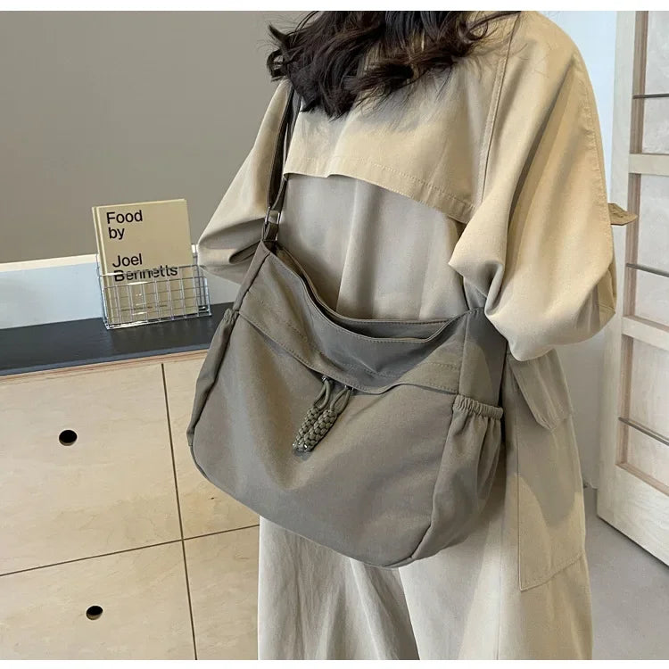 Sac à Bandoulière Hobos en Nylon pour Femme, Sacoche à Fermeture Éclair, Décontractée, Solide, de Grande Capacité, à la Mode, 2025