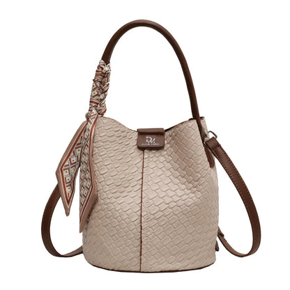Sac seau à la mode pour femmes, sac à main élégant effet tissé de couleur unie, sac à bandoulière et sac à bandoulière, peut être porté à la main
