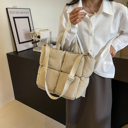 sac de luxe femme sac bandouillère femme MOODS-Sacs à bandoulière carrés pour femmes, sacs à main rembourrés en coton carillon, sac fourre-tout matelassé de grande capacité Lux, printemps, nouveau, 2024