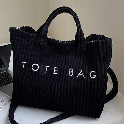 Sac à main en velours rayé grande capacité pour femme, sac à bandoulière, sacs à main, sacs bandoulière, sac fourre-tout polyvalent en velours côtelé avec lettres pour femme