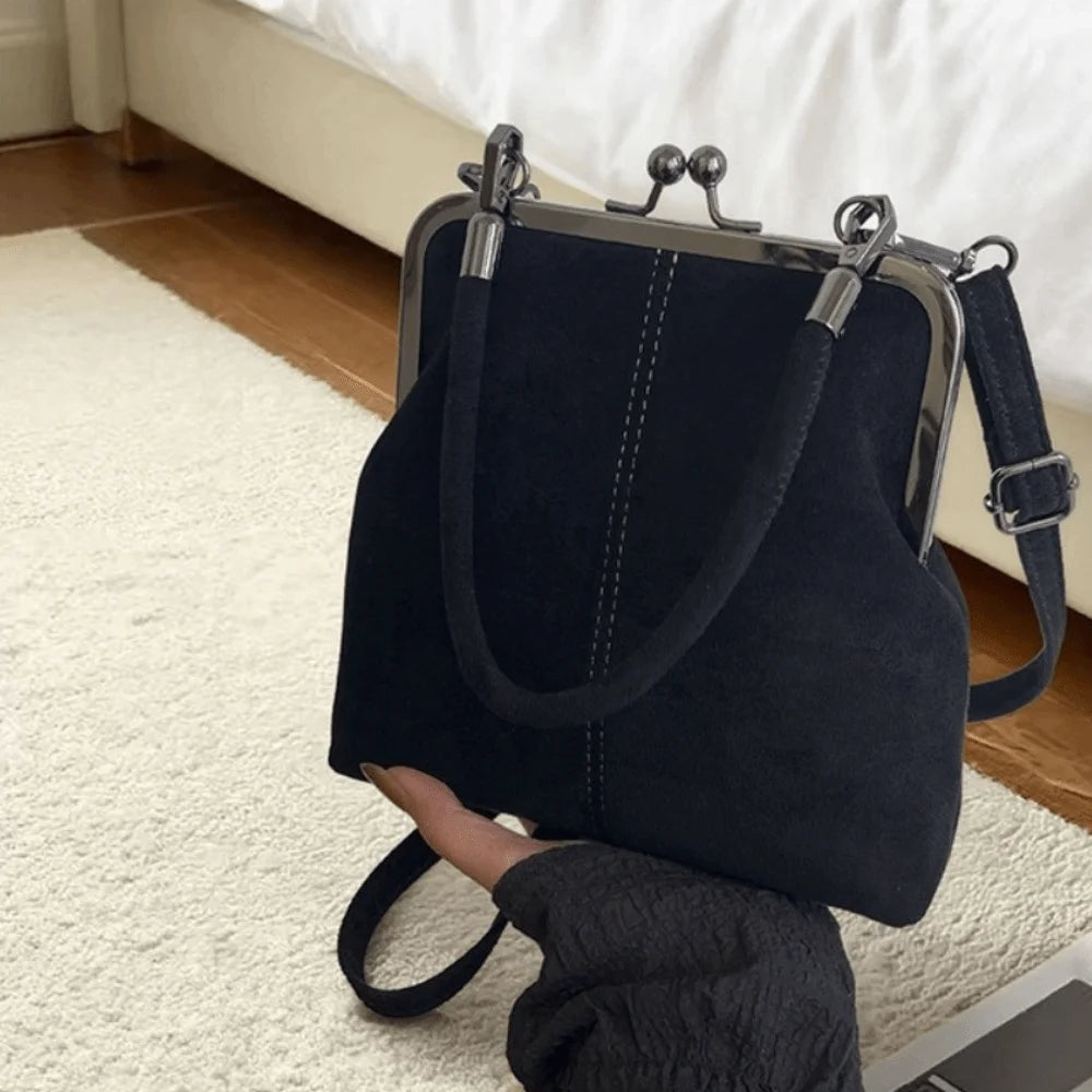 Sac à main rétro givré de grande capacité, serrure à baiser, poignée courte, sac à bandoulière en cuir avec fermeture à Clip, pochette à bandoulière en PU