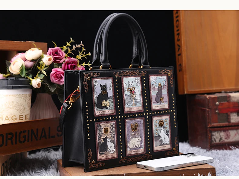 Sac de créateur vintage et de luxe avec broderie délicate impression de chat sac fourre-tout populaire et à la mode pour femmes de grande capacité