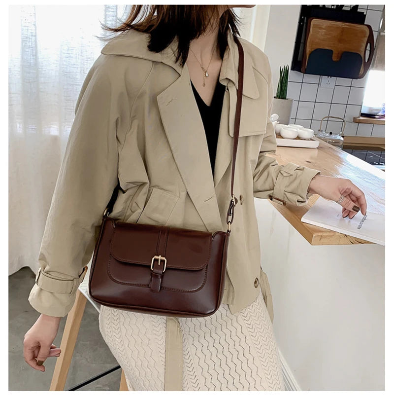 Sacs à bandoulière Vintage en cuir PU pour femmes, sacs à main tendance et bourse rétro, petit sac messager féminin