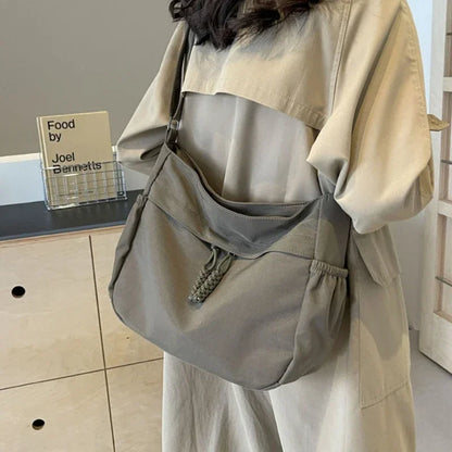 Sac à Bandoulière Hobos en Nylon pour Femme, Sacoche à Fermeture Éclair, Décontractée, Solide, de Grande Capacité, à la Mode, 2025