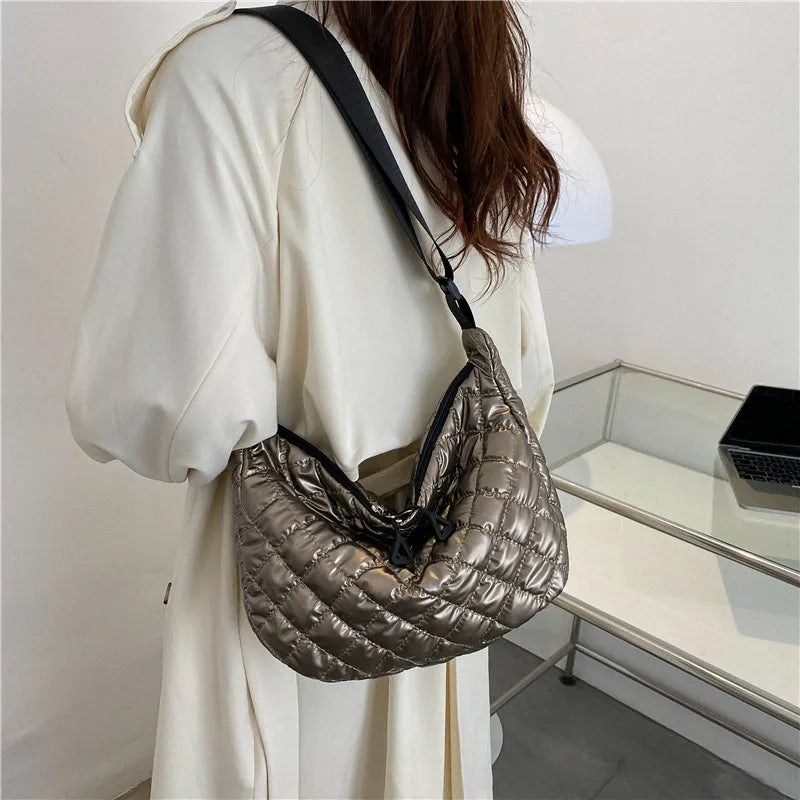 Sac à Main Vintage en Nylon pour Femme, Sous les Bras, Décontracté, Imperméable, Hobo, Matelassé, en Coton