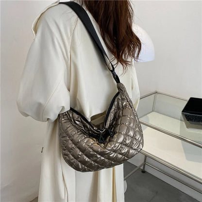 Sac à Main Vintage en Nylon pour Femme, Sous les Bras, Décontracté, Imperméable, Hobo, Matelassé, en Coton