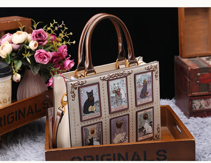 Sac de créateur vintage et de luxe avec broderie délicate impression de chat sac fourre-tout populaire et à la mode pour femmes de grande capacité
