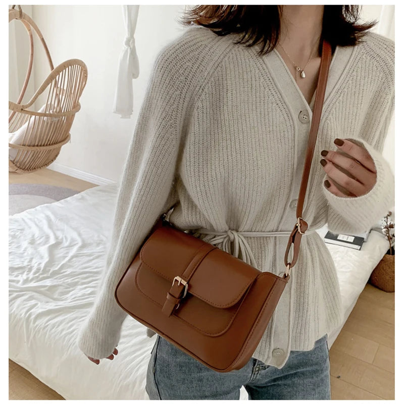 Sacs à bandoulière Vintage en cuir PU pour femmes, sacs à main tendance et bourse rétro, petit sac messager féminin