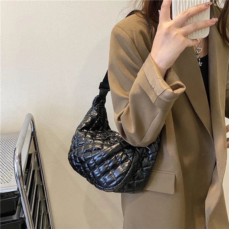 Sac à Main Vintage en Nylon pour Femme, Sous les Bras, Décontracté, Imperméable, Hobo, Matelassé, en Coton