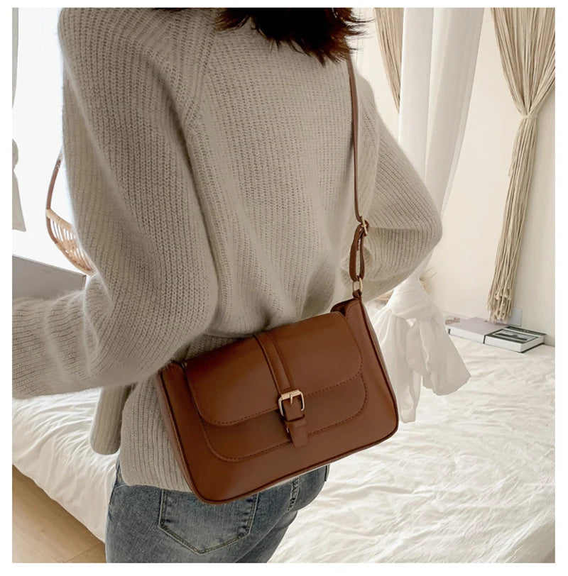 Sacs à bandoulière Vintage en cuir PU pour femmes, sacs à main tendance et bourse rétro, petit sac messager féminin