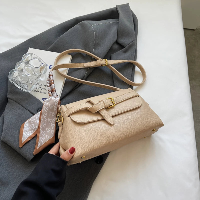 sac a main femme luxe sac de luxe femme haute qualité nouveautés sacs à main MOODS-Sac à bandoulière en cuir PU souple pour femme, motif litchi, ceinture rétro, sac à rabat avec écharpe décorative