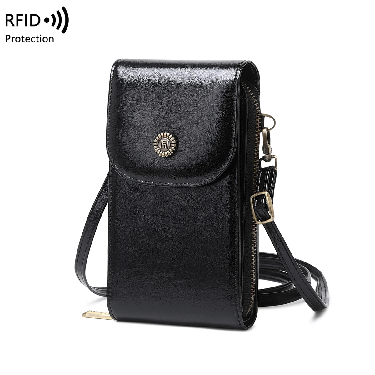 Sac rétro en cuir pour téléphone portable, anti-vol, RFID, brosse, sac à main à démarrage vertical, portefeuille à bandoulière tendance