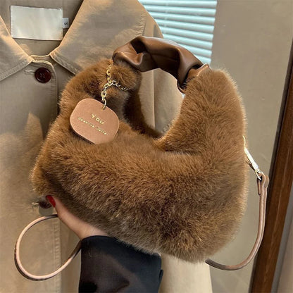 Sac à bandoulière en peluche pour femmes, mignon à la mode, couleur unie, doux et moelleux, sac à main automne hiver