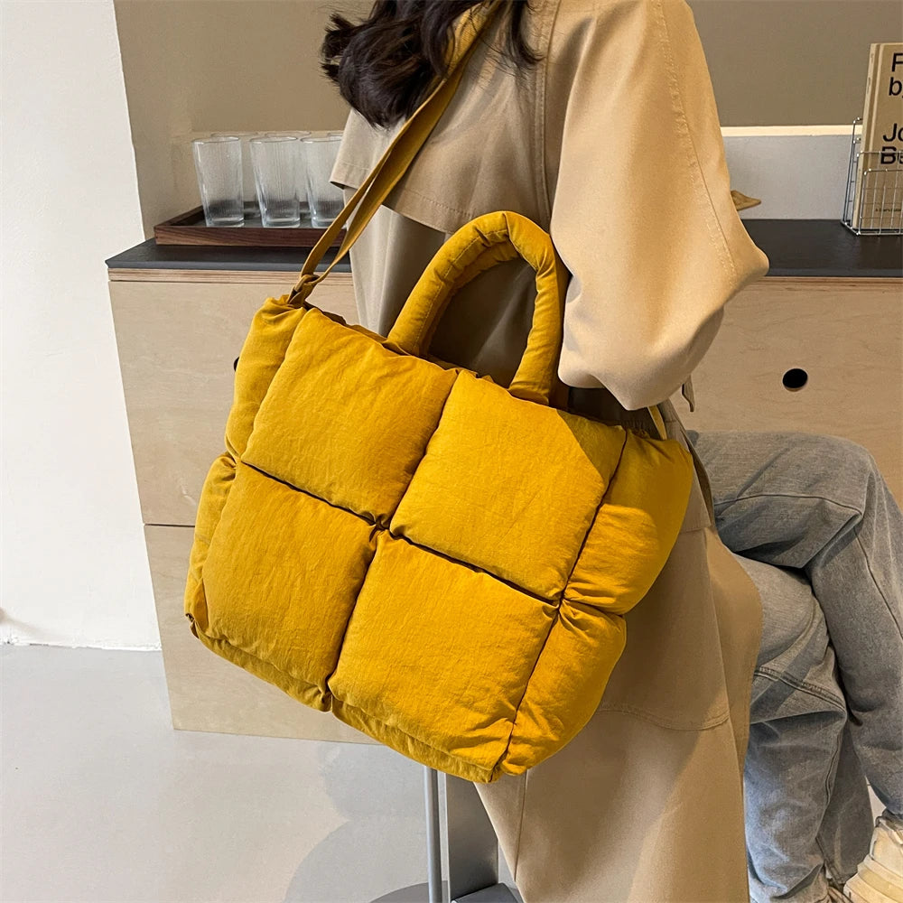 sac de luxe femme sac bandouillère femme MOODS-Sacs à bandoulière carrés pour femmes, sacs à main rembourrés en coton carillon, sac fourre-tout matelassé de grande capacité Lux, printemps, nouveau, 2024