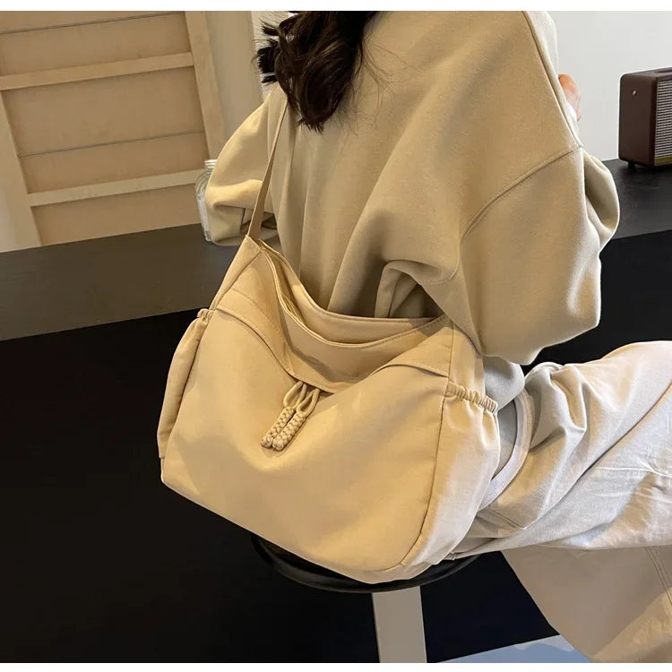 Sac à Bandoulière Hobos en Nylon pour Femme, Sacoche à Fermeture Éclair, Décontractée, Solide, de Grande Capacité, à la Mode, 2025