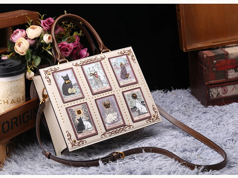 Sac de créateur vintage et de luxe avec broderie délicate impression de chat sac fourre-tout populaire et à la mode pour femmes de grande capacité