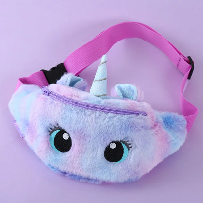 Children's Fanny Pack Cute Unicorn Plush Toys Belt Gradient Color Chest Bag Cartoon Coin Purse Travel Chest Bag Girls Waist Bag
