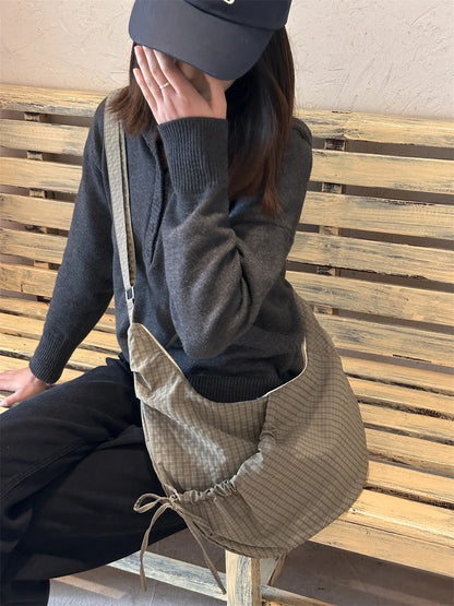 Sacs à bandoulière Hobos rétro à carreaux pour femmes, sac à boulettes en Nylon avec poche à cordon de serrage, sacoche de voyage Portable de grande capacité