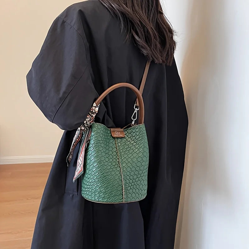 Sac seau à la mode pour femmes, sac à main élégant effet tissé de couleur unie, sac à bandoulière et sac à bandoulière, peut être porté à la main