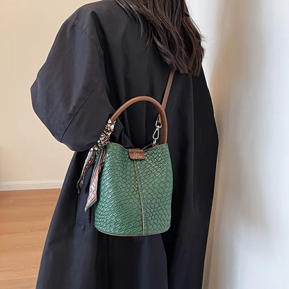Sac seau à la mode pour femmes, sac à main élégant effet tissé de couleur unie, sac à bandoulière et sac à bandoulière, peut être porté à la main