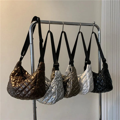 Sac à Main Vintage en Nylon pour Femme, Sous les Bras, Décontracté, Imperméable, Hobo, Matelassé, en Coton