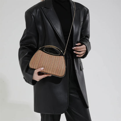 sac à main luxe pochette soirée femme MOODS – pochette de soirée en paille tricotée de couleur arc-en-ciel pour femmes, sacs à main de luxe de créateur avec chaîne dorée, pour mariage, dîner, fête