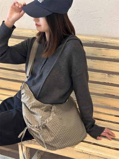 Sacs à bandoulière Hobos rétro à carreaux pour femmes, sac à boulettes en Nylon avec poche à cordon de serrage, sacoche de voyage Portable de grande capacité