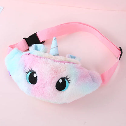 Children's Fanny Pack Cute Unicorn Plush Toys Belt Gradient Color Chest Bag Cartoon Coin Purse Travel Chest Bag Girls Waist Bag