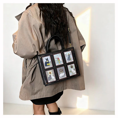 Sacs fourre-tout décontractés de marque pour femme, sacs bandoulière messager pour femme, grands sacs à main féminins, sacs de luxe de créateurs, grands sacs à main à motif chat, sacs à bandoulière