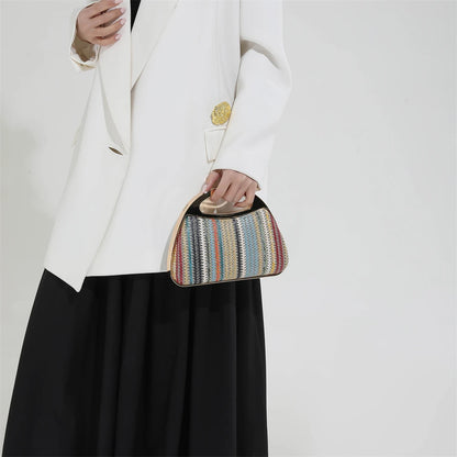 sac à main luxe pochette soirée femme MOODS – pochette de soirée en paille tricotée de couleur arc-en-ciel pour femmes, sacs à main de luxe de créateur avec chaîne dorée, pour mariage, dîner, fête