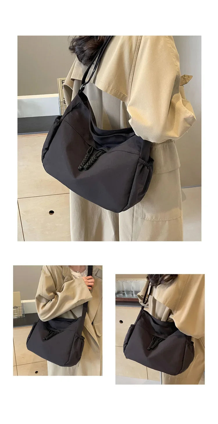 Sac à Bandoulière Hobos en Nylon pour Femme, Sacoche à Fermeture Éclair, Décontractée, Solide, de Grande Capacité, à la Mode, 2025