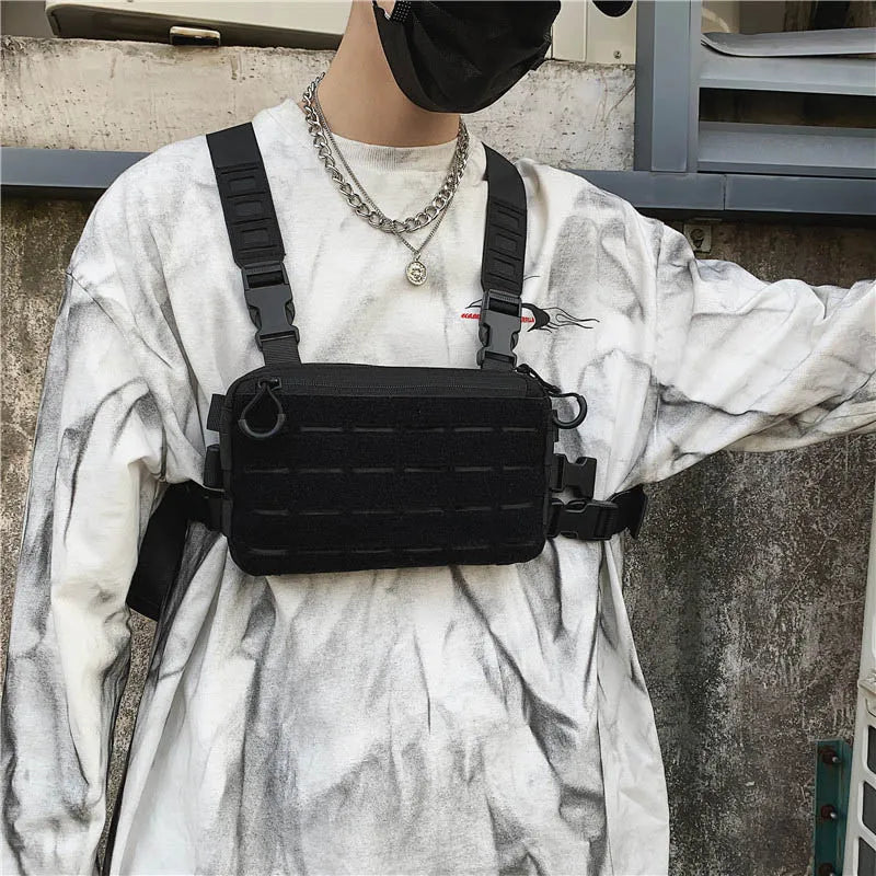 Sac de poitrine tactique unisexe, sac Streetwear Hip Hop, sac de taille fonctionnel, sac de poitrine à bandoulière réglable, sac à dos de gilet d'extérieur