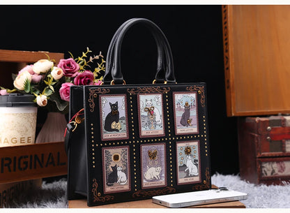Sac de créateur vintage et de luxe avec broderie délicate impression de chat sac fourre-tout populaire et à la mode pour femmes de grande capacité