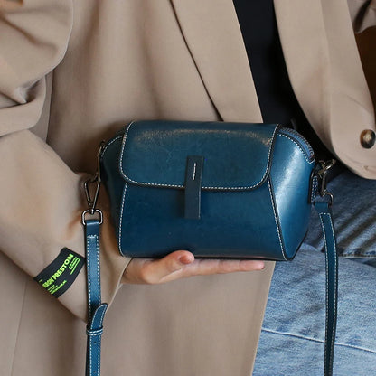 Sac à bandoulière en cuir de vachette véritable pour femme, petit sac à main à coque initié, sac de téléphone décontracté pour femme, huile d'avertissement, à la mode et polyvalent