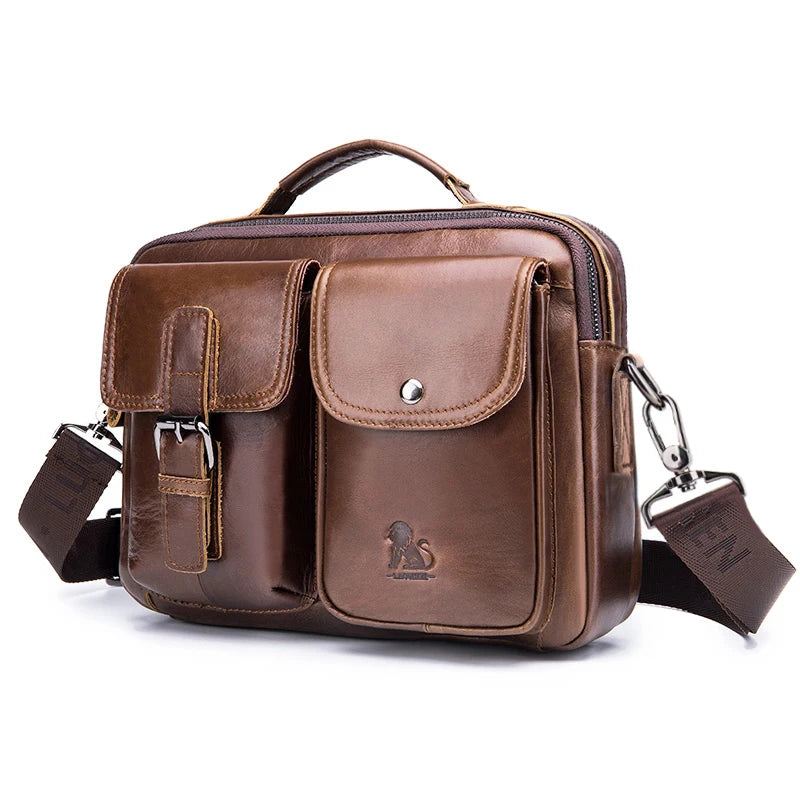 Sac à bandoulière en cuir véritable pour hommes, sac à bandoulière décontracté rétro en peau de vache avec couche supérieure, sac carré à bandoulière pour hommes