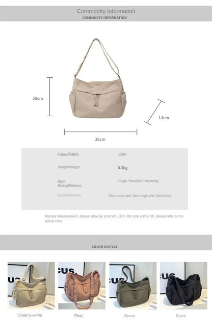 Sac à Bandoulière Hobos en Nylon pour Femme, Sacoche à Fermeture Éclair, Décontractée, Solide, de Grande Capacité, à la Mode, 2025