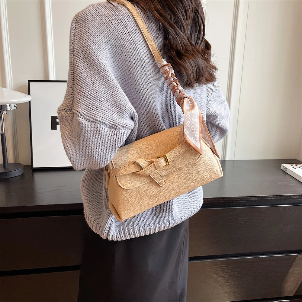 sac a main femme luxe sac de luxe femme haute qualité nouveautés sacs à main MOODS-Sac à bandoulière en cuir PU souple pour femme, motif litchi, ceinture rétro, sac à rabat avec écharpe décorative