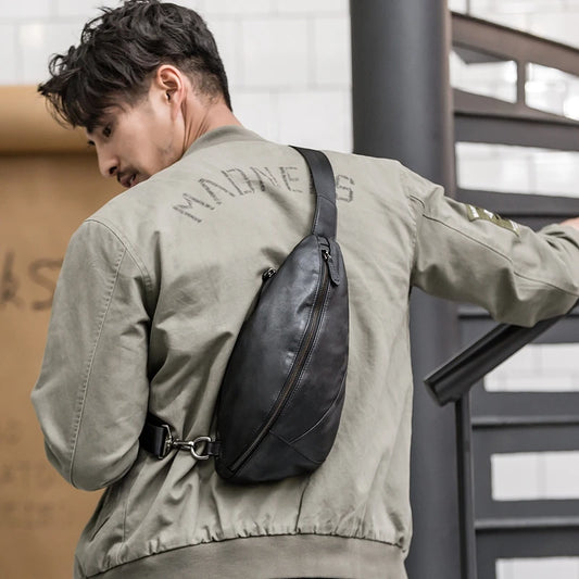 Sac banane cuir noir homme