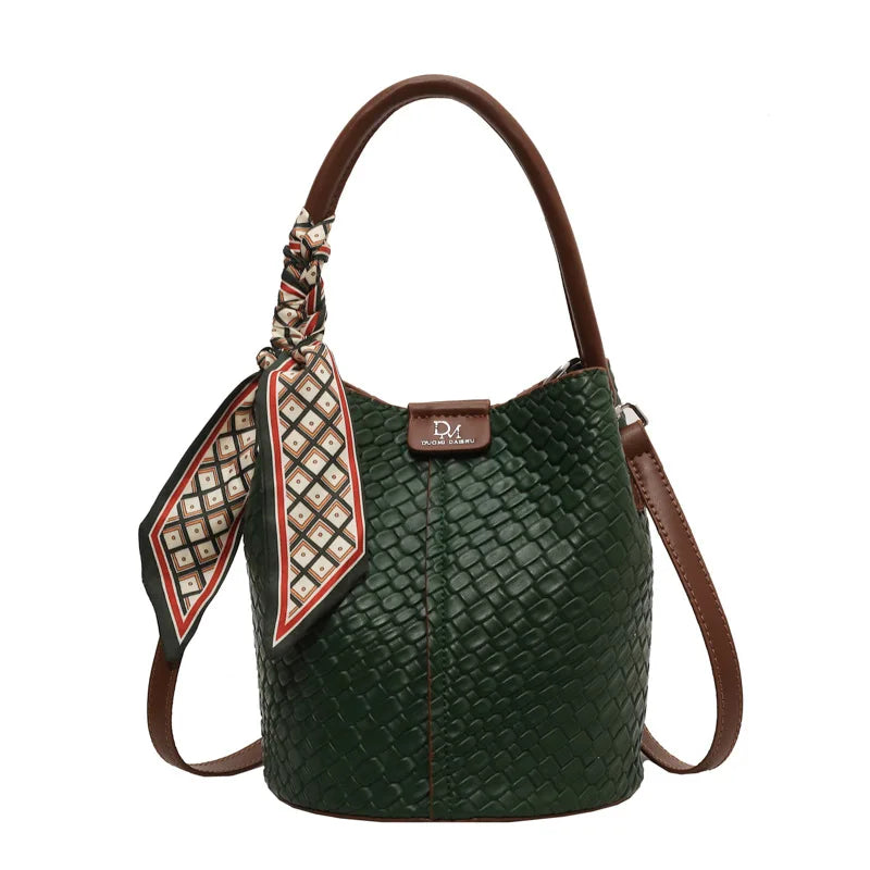 Sac seau à la mode pour femmes, sac à main élégant effet tissé de couleur unie, sac à bandoulière et sac à bandoulière, peut être porté à la main