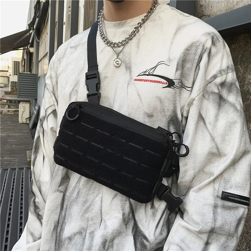 Sac de poitrine tactique unisexe, sac Streetwear Hip Hop, sac de taille fonctionnel, sac de poitrine à bandoulière réglable, sac à dos de gilet d'extérieur