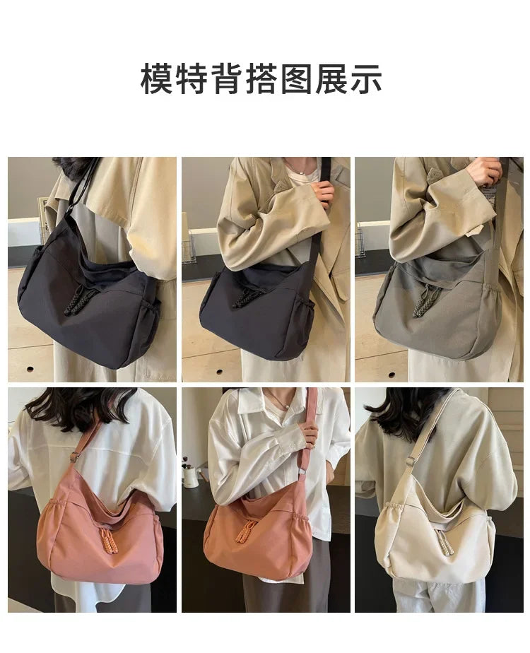 Sac à Bandoulière Hobos en Nylon pour Femme, Sacoche à Fermeture Éclair, Décontractée, Solide, de Grande Capacité, à la Mode, 2025
