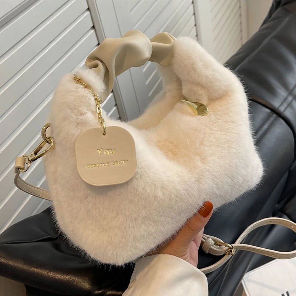 Sac à bandoulière en peluche pour femmes, mignon à la mode, couleur unie, doux et moelleux, sac à main automne hiver