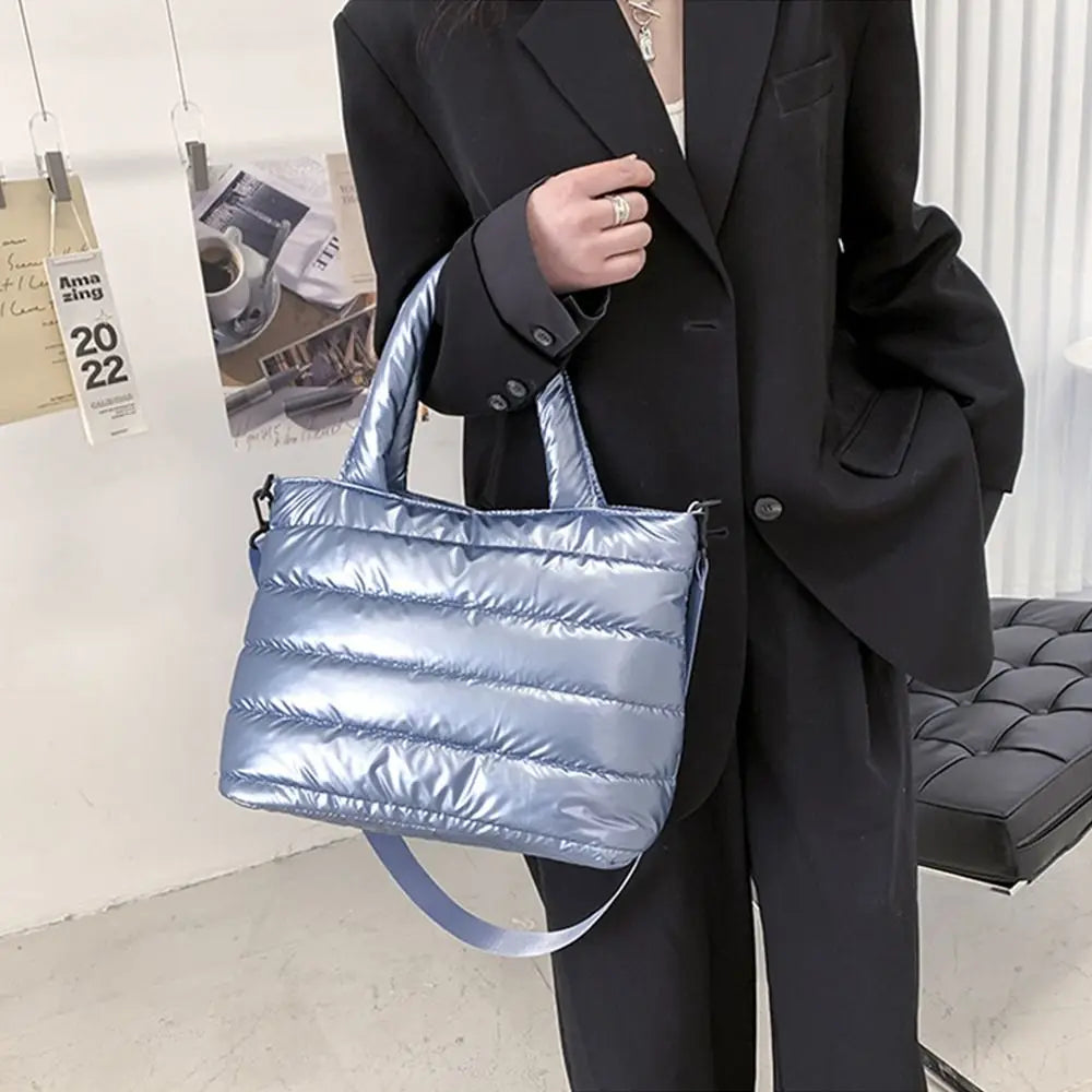 Sac fourre-tout bouffant pour femmes, sac à main bouffant matelassé léger en coton rembourré, sac à bandoulière rembourré en duv