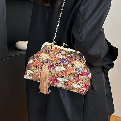 Sacs à bandoulière Vintage brodés pour femmes, élégant sac à main à poignée supérieure en métal avec sangle à chaîne réglable, pochette de fête, portefeuille